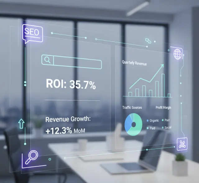 Zdjęcie z widokiem w stylu HUD na którym wyświetlane są wykresy SEO